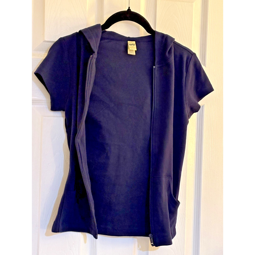 Kavio! Women's Short Sleeve Full Zip Hoodie Blue Cotton Small